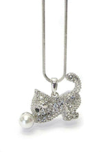 Load image into Gallery viewer, Womens Rhinestone Faux Pearl Cat Pendant Necklace