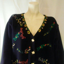 Load image into Gallery viewer, Storybook Knits Womens Vintage Black Cardigan Holiday Sweater Large