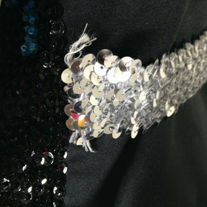 Womens Vintage Black and Silver Multicolored Musical Themed Sequinned Vest Small