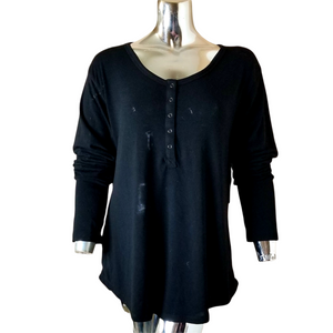 Sweet Romeo Womens Black Soft Stretchy 5-Snap Long Sleeve Pullover Top 2X