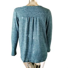 Load image into Gallery viewer, White Willow Sweater Womens Teal White Hi-Low Blouson Draped Long Sleeve Small