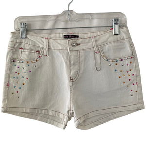 One Step Up Shorts Denim Girls Size 16 white Gems Rhinestones Stretch