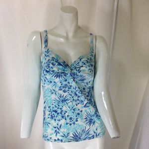 Lands End Womens Blue and White Floral Patterned Tankini Size 4