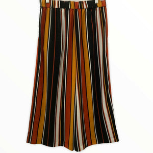 Zara Pants Trafaluc Collection Capri Wide Leg Orange and Black Striped Size L