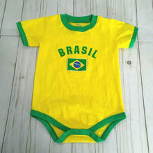 Load image into Gallery viewer, Brasil Yellow and Green Baby One Piece Soccer Body Suit 24 months