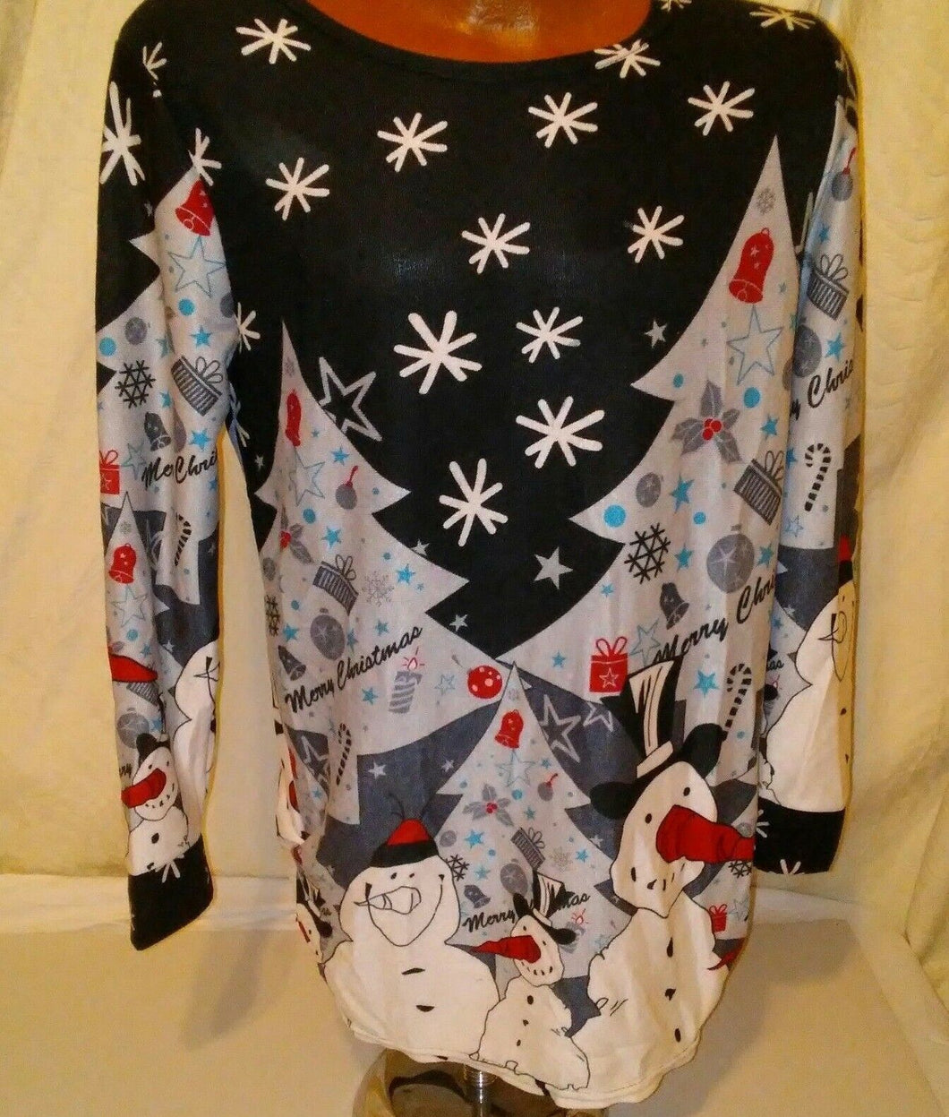 Lai Li Womens Christmas Snowman Snowflake Long Sleeve Shirt Medium