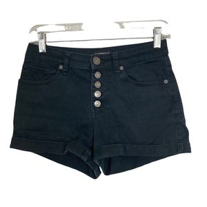 Express Shorts Denim Bermuda Button Fly Womens Black Stretch Size 0 Cuffed