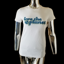 Load image into Gallery viewer, Halogen Womens White Blue Love The Planet Crew Neck Short Sleeve T-Shirt XS NEW
