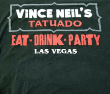 Load image into Gallery viewer, Hanes Womens Black Red White Vince Neils Tatuado Las Vegas Vneck Tshirt Large