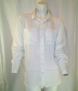 Carry Back Petite Womens White Textured Button Down Blouse Size 10