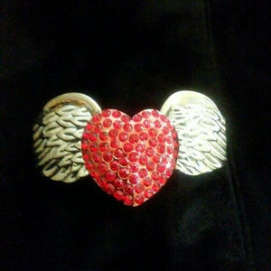 Red Heart Rhinestone Silver-tone Stretch Bracelet