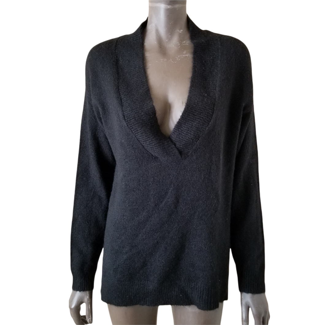 RDI Womens Black V-Neck Soft Brushed Knit Long Sleeve Pullover Sweater Small NEW