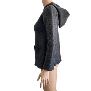 Jones & Company Sweater Jacket Womens Med Merino Wool Gray Full Zip Hooded
