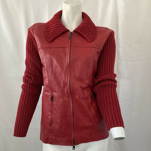 Vintage Maurice Sasson Women’s Red Leather Zip Front Sweater Medium