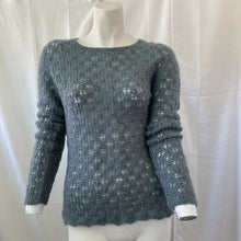 Load image into Gallery viewer, Vintage Women’s Gray Black Beaded Crochet Wool Blend Sweater Medium