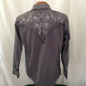 Monarchy Distressed Mens Dark Gray Embroidered Button Down Casual Shirt Small