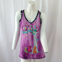 Load image into Gallery viewer, Liu Ce&#39;s Women Purple Embroidered Distressed Tank Top Size Small