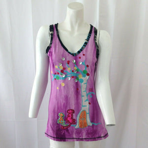 Liu Ce's Women Purple Embroidered Distressed Tank Top Size Small