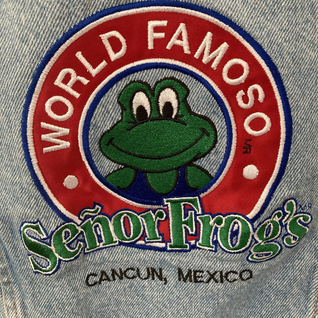 vintage 80s 90s Senor Frogs Cancun Mexico Denim Sleeveless Jean Jacket Vest XL