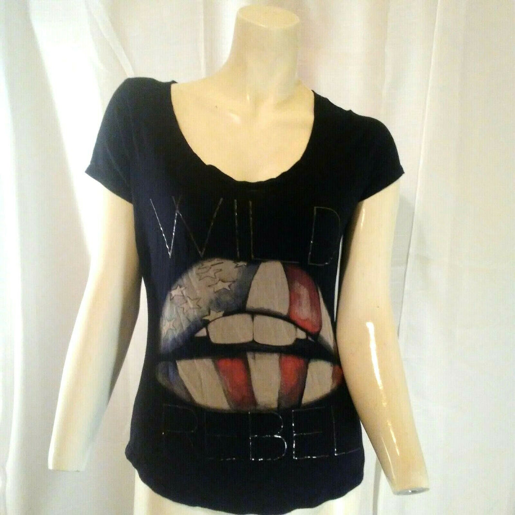 Express Wild Rebel Black American Flag Inspired Lip Shirt Size Extra Small