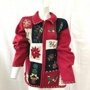 Heirloom Collectibles Christmas Collection 2004 Multicolored Zip Front Sweater