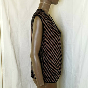 Womens Black Metallic Sparkle Plunging Neckline Pullover Sleeveless Striped Top