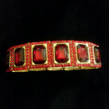 Load image into Gallery viewer, Red Rhinestone Gold Tone Stretch Bracelet