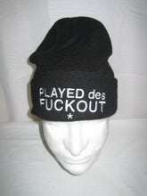Load image into Gallery viewer, played des fuckout winter toque beanie hat black white gangster dj adult