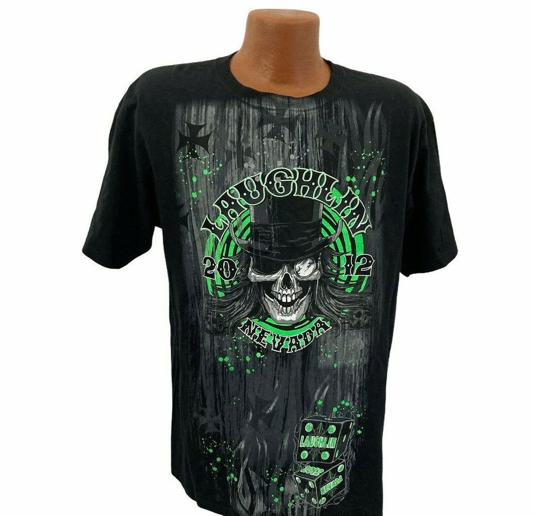 Laughlin 2012 Nevada River Run T-shirt L biker motorcycle skull top hat rocker