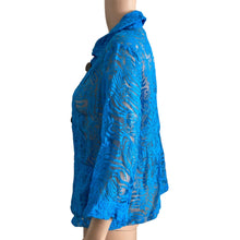 Load image into Gallery viewer, Mirror Image Blouse Lace Womens Medium Linen Blend Blue