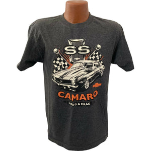 Chevy Camaro SS T Shirt Mens Size M Gray lifes a drag skulls 67 68 69 muscle car