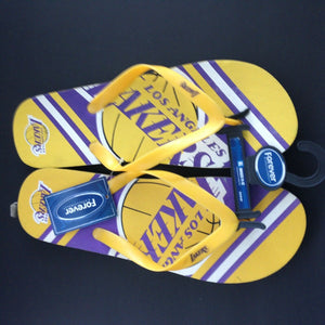 Forever Collectibles Mens Purple and Yellow Lakers Flip Flips Extra Large