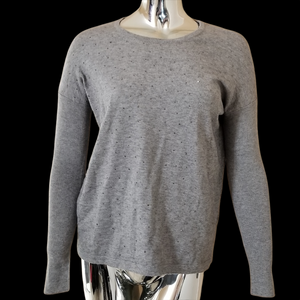 Matty M Top Womens Gray Stretch Studded Drop Shoulder Long Sleeve Pullover S