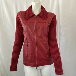 Vintage Maurice Sasson Women’s Red Leather Zip Front Sweater Medium