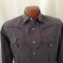 Load image into Gallery viewer, Monarchy Distressed Mens Dark Gray Embroidered Button Down Casual Shirt Small