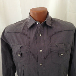 Monarchy Distressed Mens Dark Gray Embroidered Button Down Casual Shirt Small