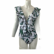 Load image into Gallery viewer, Sporlike Swimsuit One Piece Womens White Green Leaves Large Ruffles New