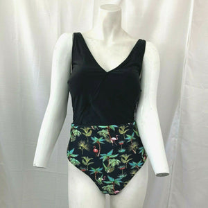 Cupshe Swimsuit Plus Size Womens Swimsuit Flamingos Palm Trees Black New 1X