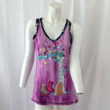 Load image into Gallery viewer, Liu Ce&#39;s Women Purple Embroidered Distressed Tank Top Size Small