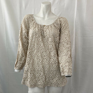 Charter Club Womens Beige Pullover Lace Blouse Size Medium