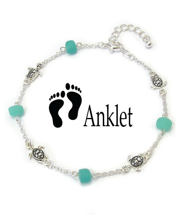 Womens Seaglass and Turtle Anklet Beach Ocean Shore