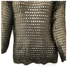 Load image into Gallery viewer, Ellen Tracy Shirt All that Glitters Gold Bronze Fishnet Style Shirt Pullover Sm