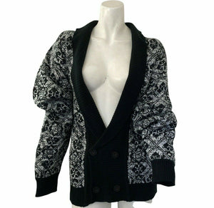 Vintage Cardigan Sweater Everest Black White Womens Size Medium Plunging V Neck