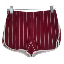 Load image into Gallery viewer, Shein Dolphin Shorts Burgundy and White Pinstripes Womens Size Medium Midrise