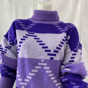 Vintage 80s Charlayne NY Womens Purple Turtle Neck Sweater Large