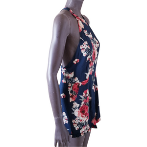 FOREVER 21 Romper Shorts Womens Floral Print Halter Cut Out Open Back Med