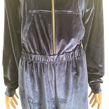 Load image into Gallery viewer, Fabletics Jumpsuit Womens Large Velour Wide Leg Navy Blue Zip Front New