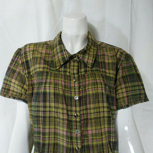 Venezia Womens Multicolored Plaid Short Sleeve Blouse Size 18 20