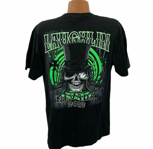 Laughlin 2012 Nevada River Run T-shirt L biker motorcycle skull top hat rocker