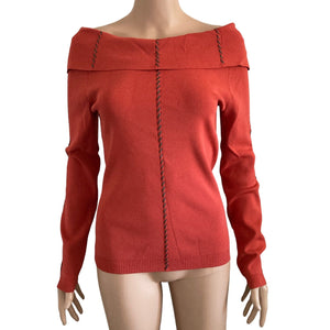Studio G Sweater Womens Small Off Shoulder Rust Colored Reddish Orange Stretch